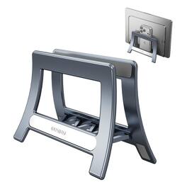 HongFei - Vertical Laptop Stand for Desk, Gravity Auto Lock MacBook Stand, ABS Plastics Holder Compatible with MacBook Pro, Air - Gray