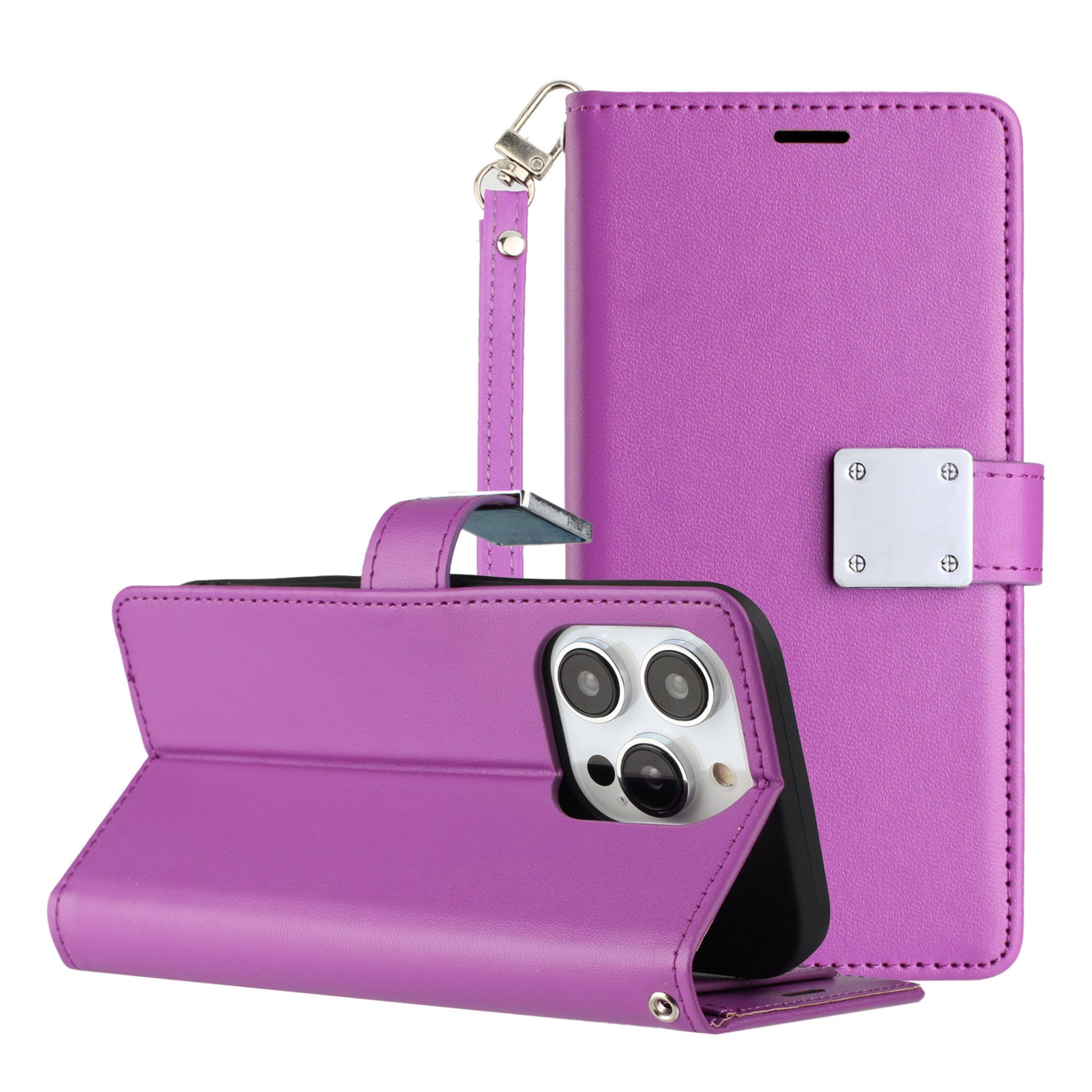 Angle. Kitcheniva - PU Leather Phone Wallet With Extra Card Flap For Samsung Galaxy S24 Ultra Dark Purple - Dark Purple.