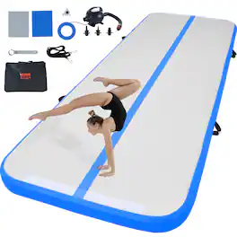 VEVOR - Gymnastics Air Mat, 4 inch Thickness Inflatable Gymnastics Tumbling Mat, Tumble Track with Electric Pump - Blue