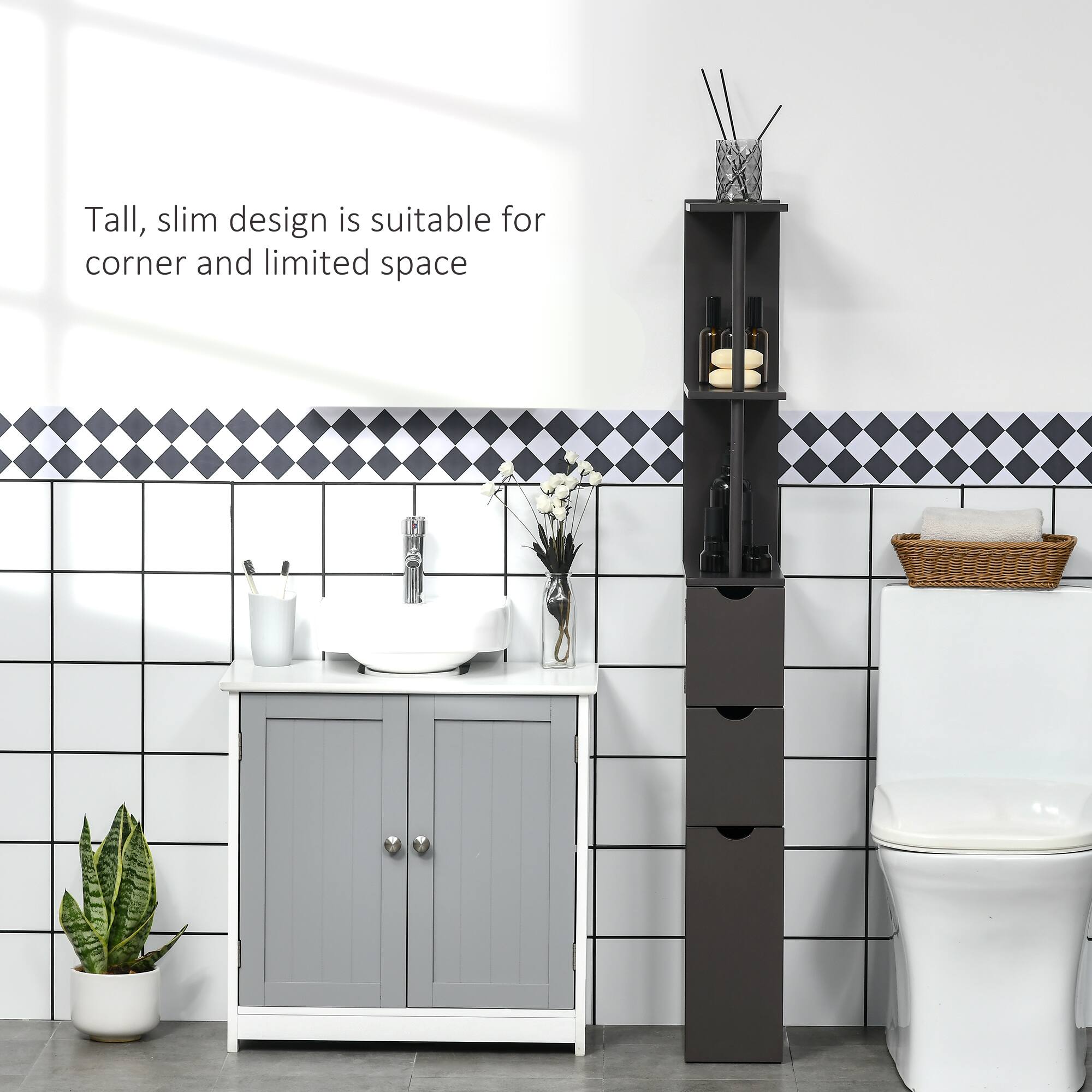 Tall, slim design is suitable for corner and limited space.