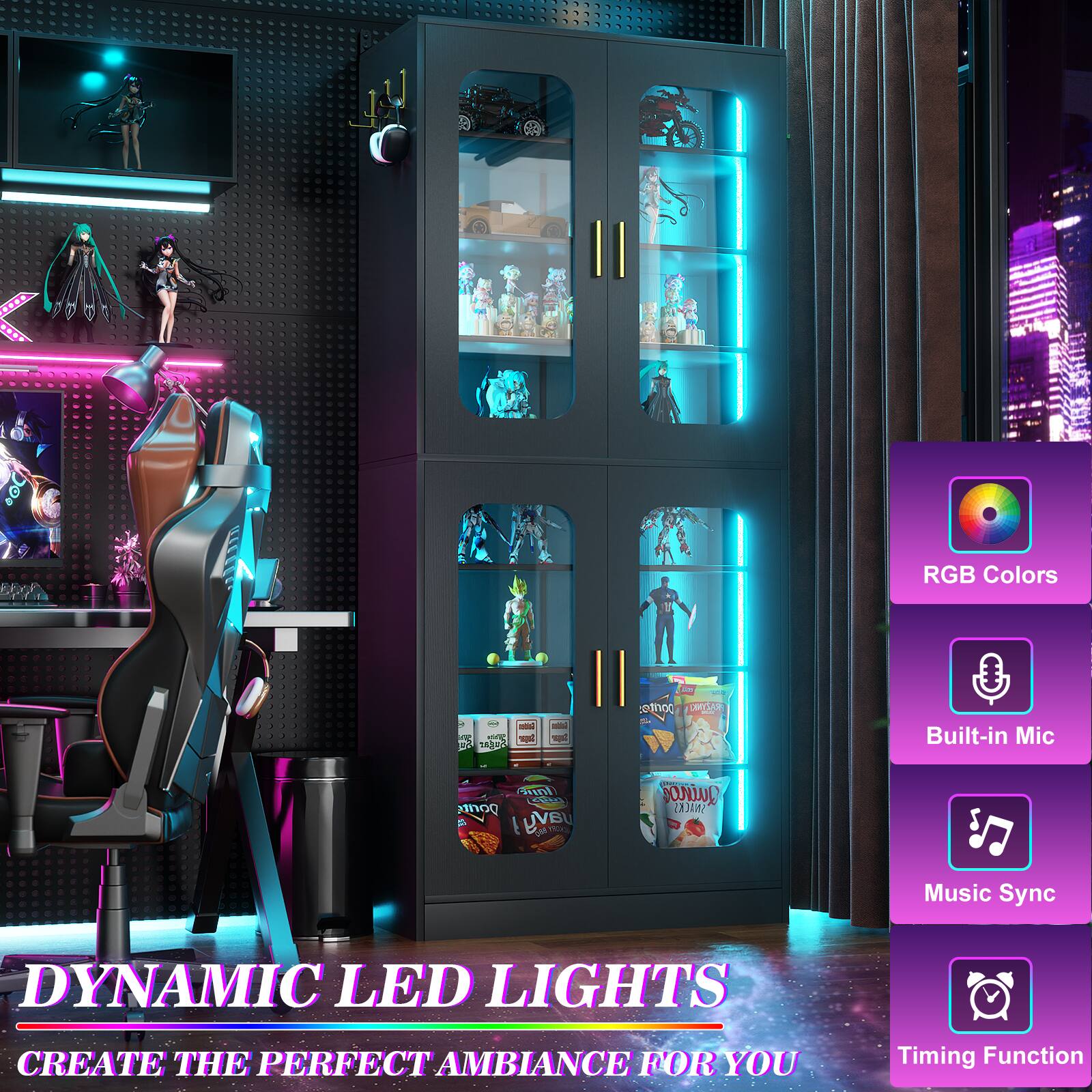 RGB Colors  
Built-in Mic  
Music Sync  
Timing Function  

DYNAMIC LED LIGHTS  
CREATE THE PERFECT AMBIANCE FOR YOU