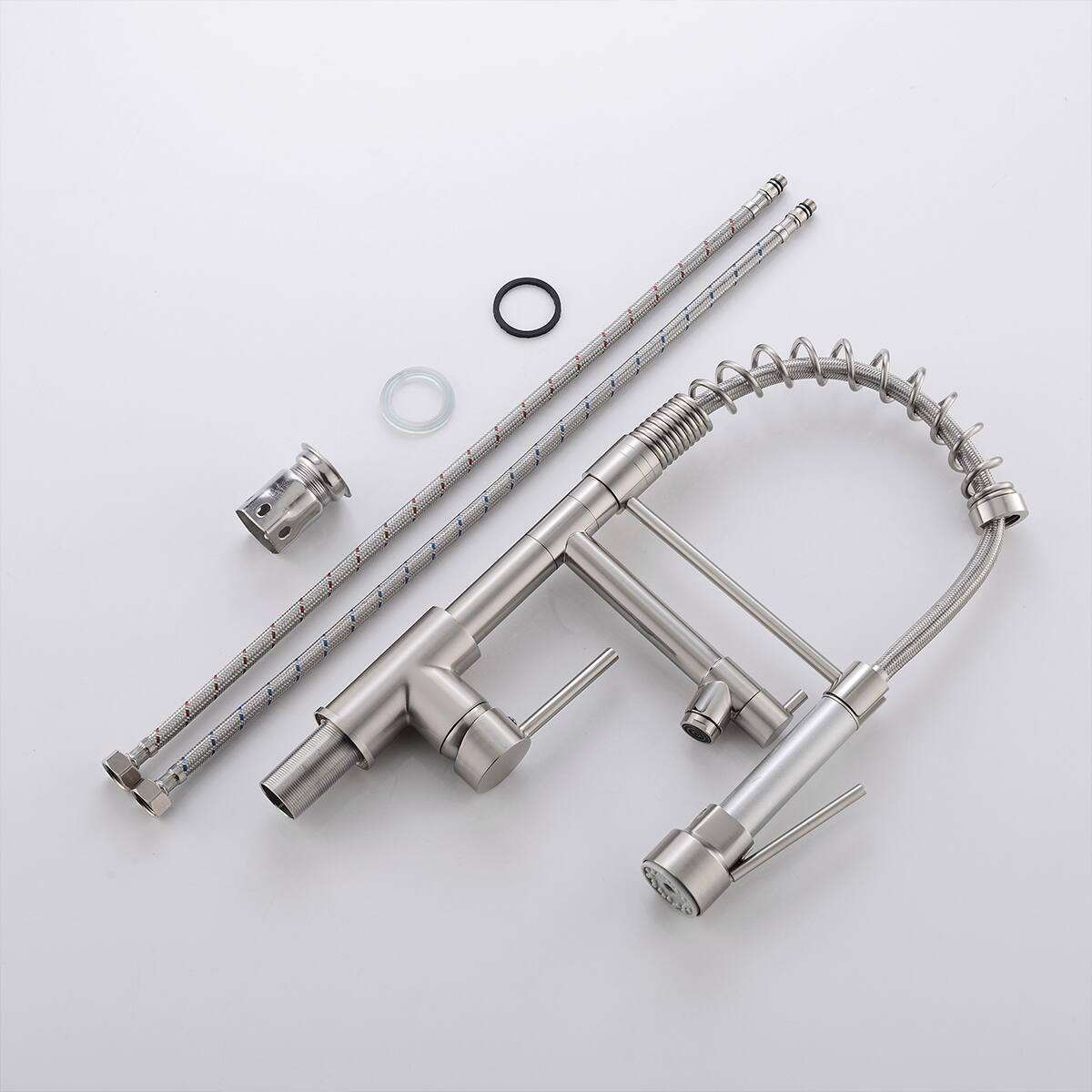Angle. Ropilly - Ropilly Pull Down Kitchen Faucet Brushed Nickel Single Handle Kitchen Faucet with Dual Spout - Brushed Nickel.