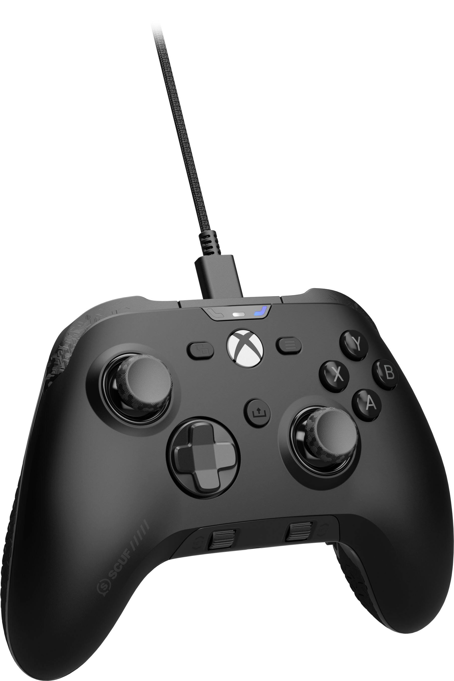 The text on the image reads "X Y X B A SCUF". However, it is not clear what the actual product is. It could be a video game controller or a remote control.