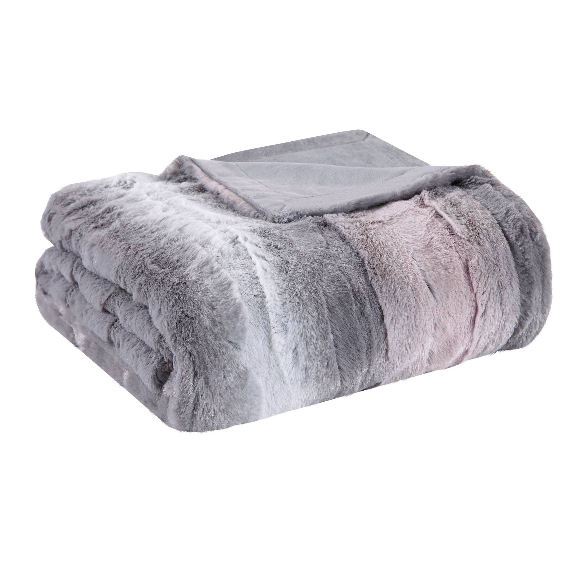 Front. Gracie Mills - Alaina Faux Fur Throw - Blush/Grey.