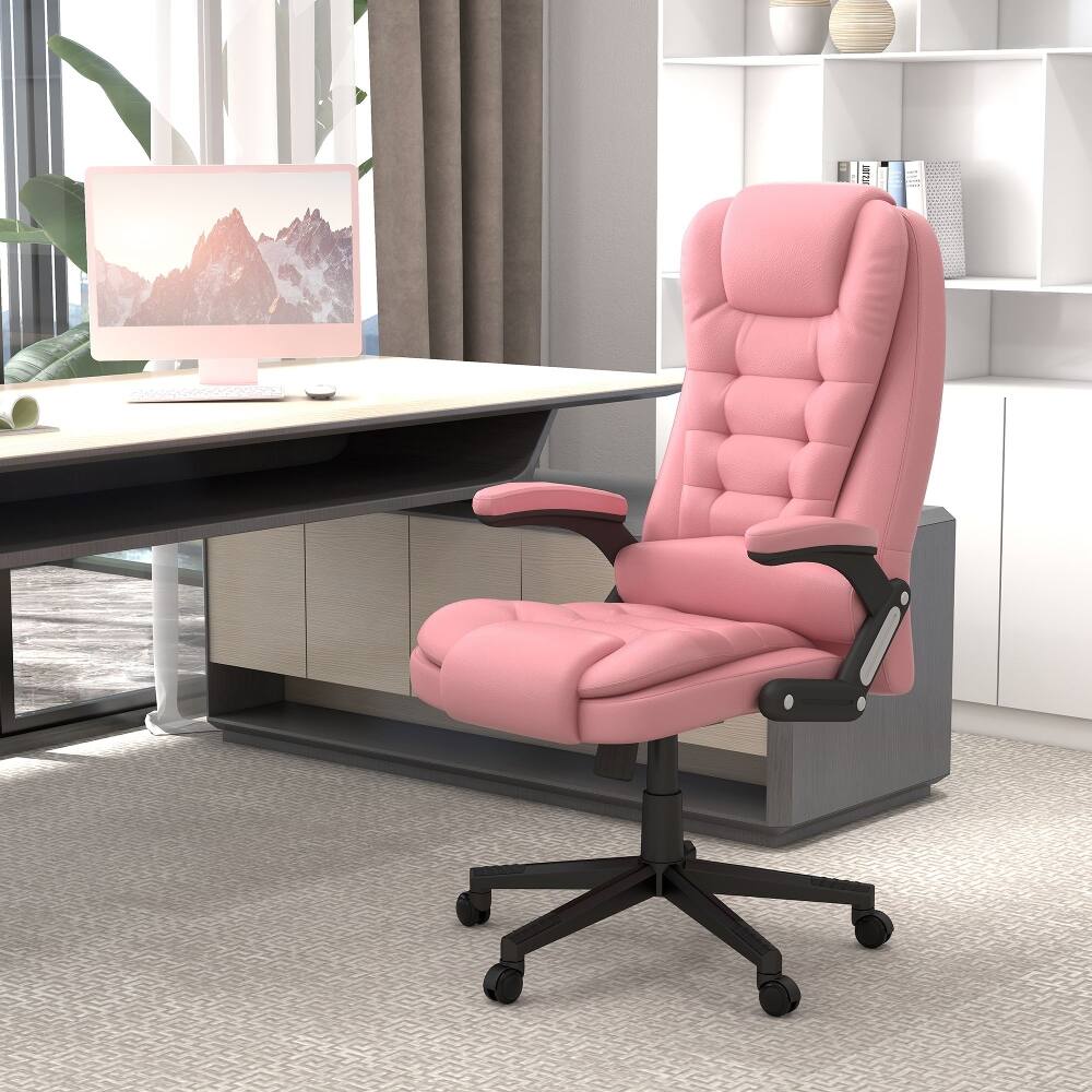 Alt View 6. Loheer - Loheer Heated Massage Office Chair Pink Reclining Computer Chair - Pink.