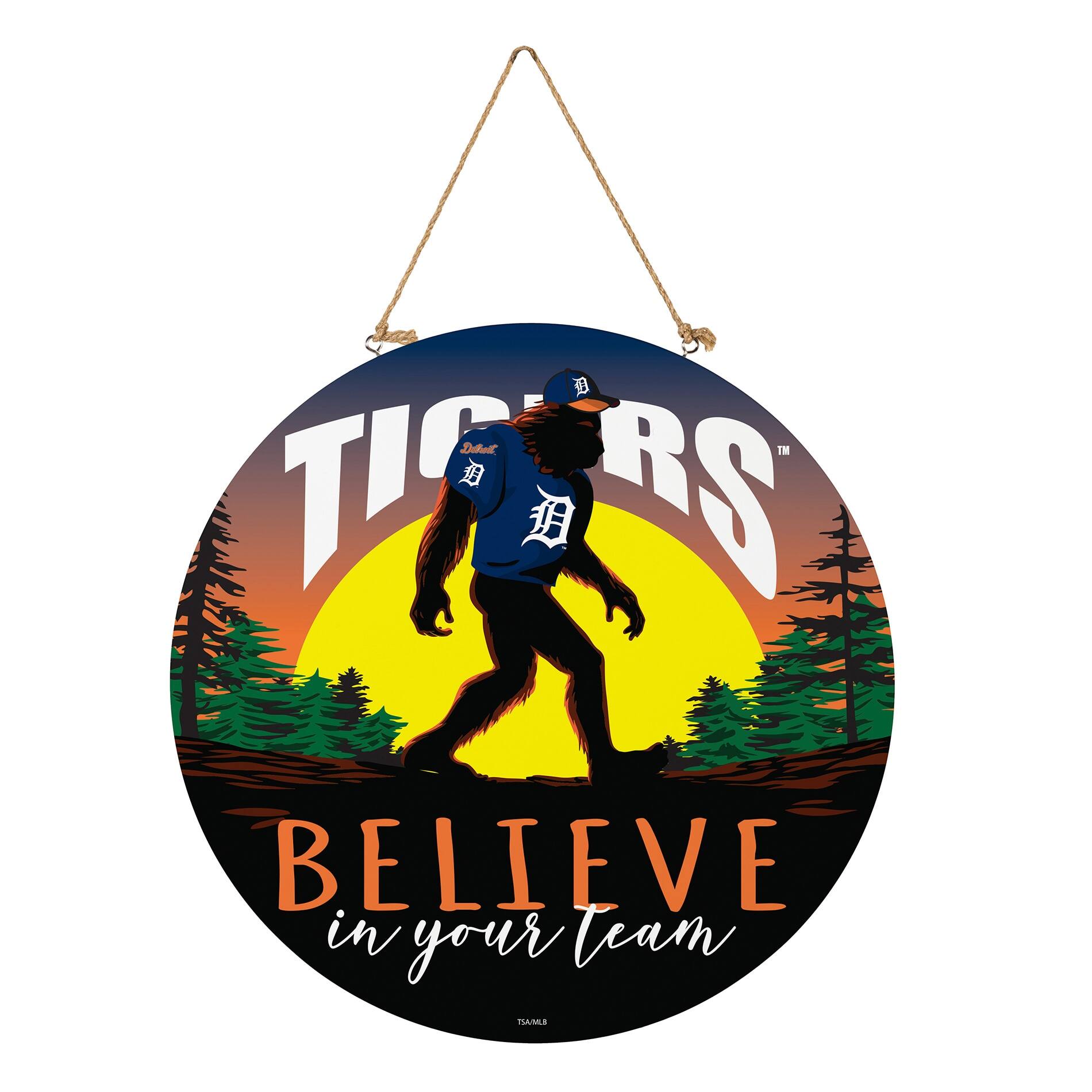 Detroit Tigers 18" Bigfoot "Believe in Yourself" Team Logo Wood Round Door Sign