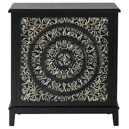 COZAYH - 3-Drawer Flower Motif Dresser Fully Assembled Furniture - Gold & Black