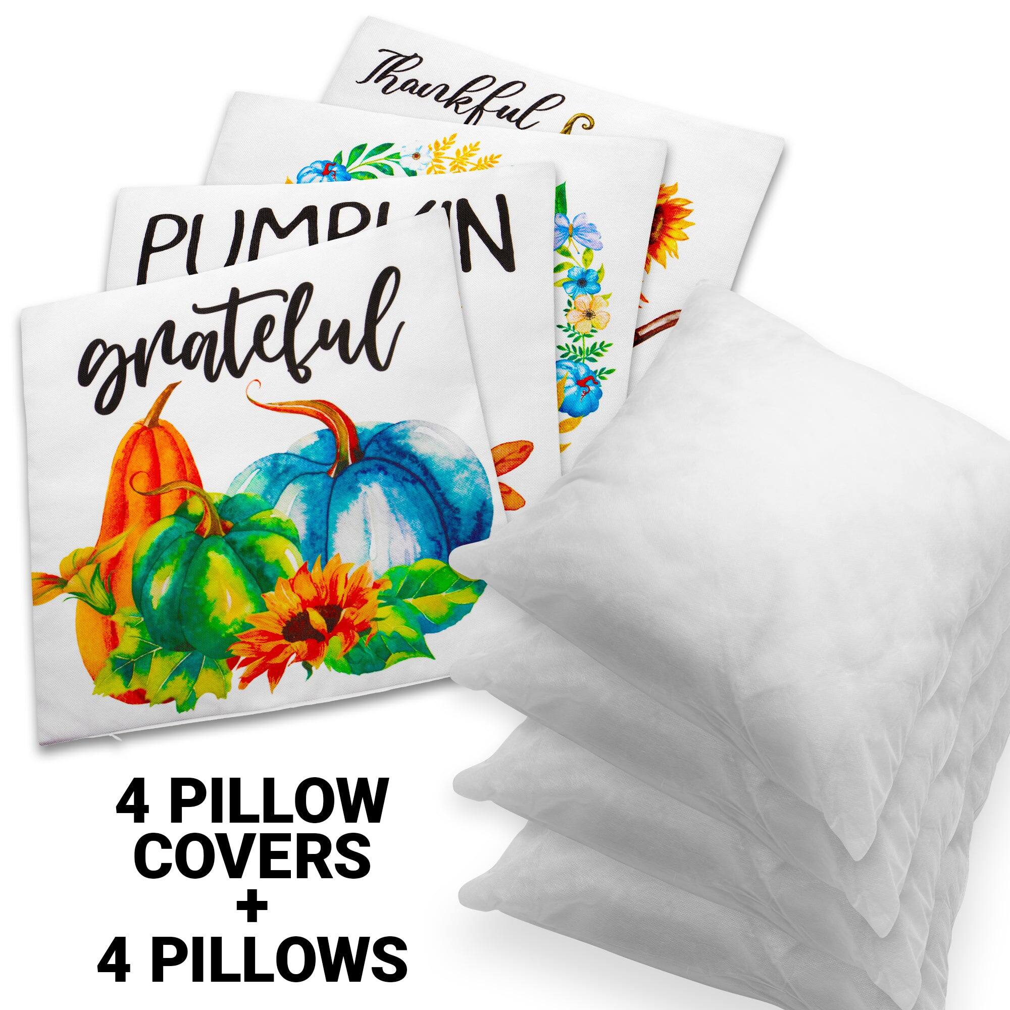 Thankful  
PUMPKIN  
grateful  

4 PILLOW COVERS + 4 PILLOWS