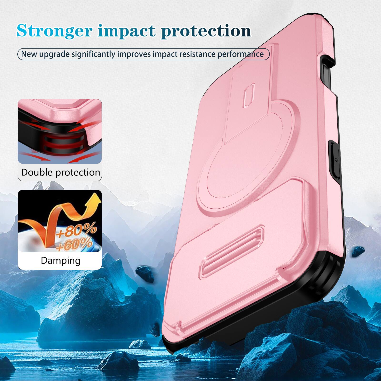 Stronger impact protection  
New upgrade significantly improves impact resistance performance  
Double protection  
+80% +60% Damping