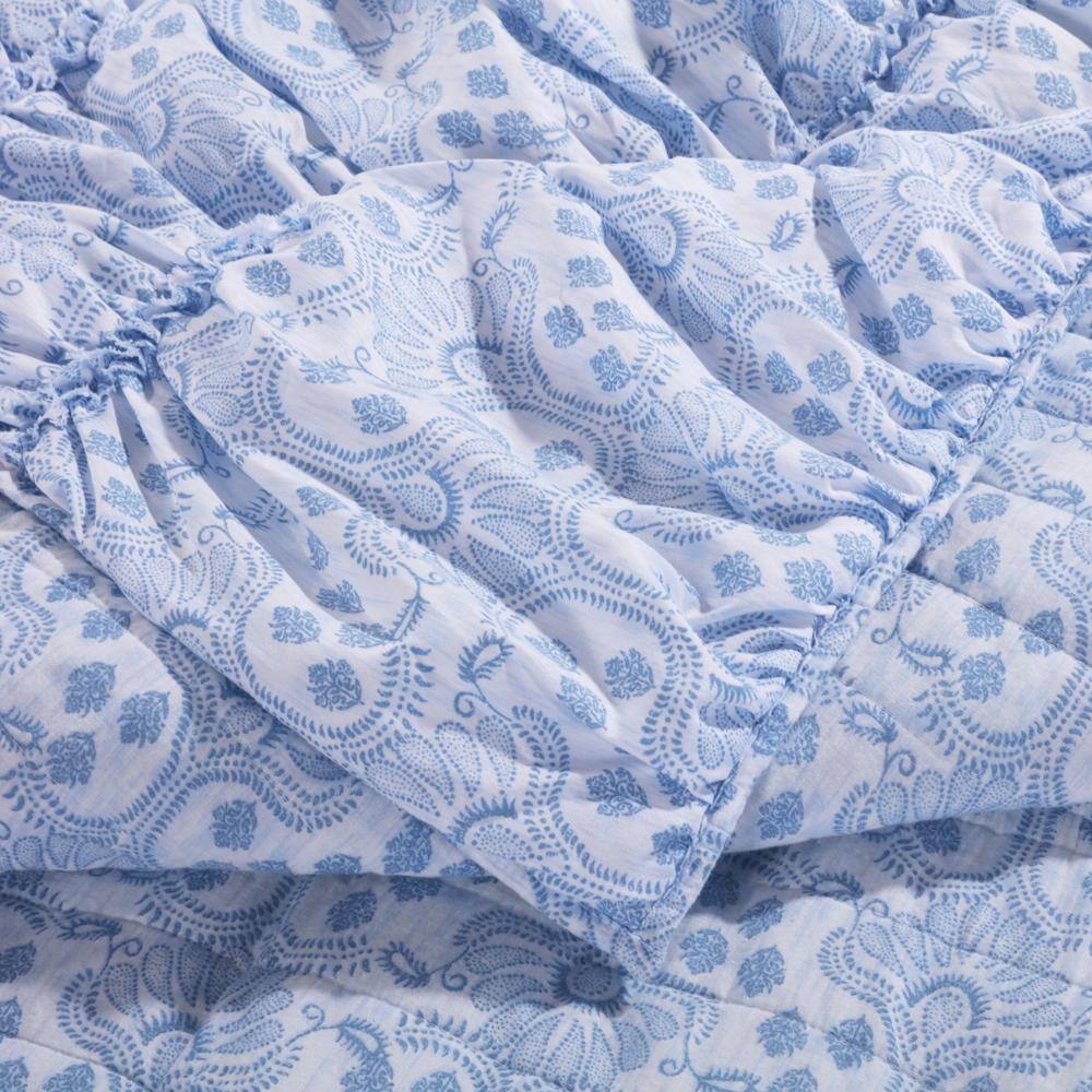 Alt View 3. Greenland Home Fashions - Greenland Home Fashion Helena Ruffle 3-Piece Quilt & Pillow Sham Set, Blue - Blue.