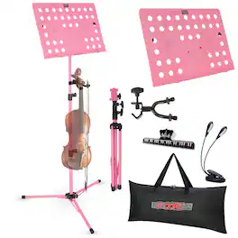 5 CORE - Music Stand Adjustable Desktop Book Stands Portable Sheet Holder All Metal Foldable Bookstand - Pink