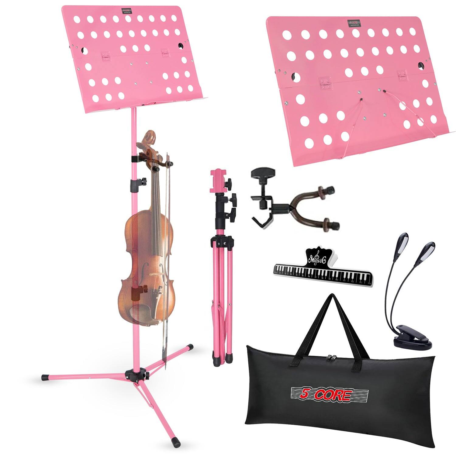 5 CORE - Music Stand Adjustable Desktop Book Stands Portable Sheet Holder All Metal Foldable Bookstand - Pink