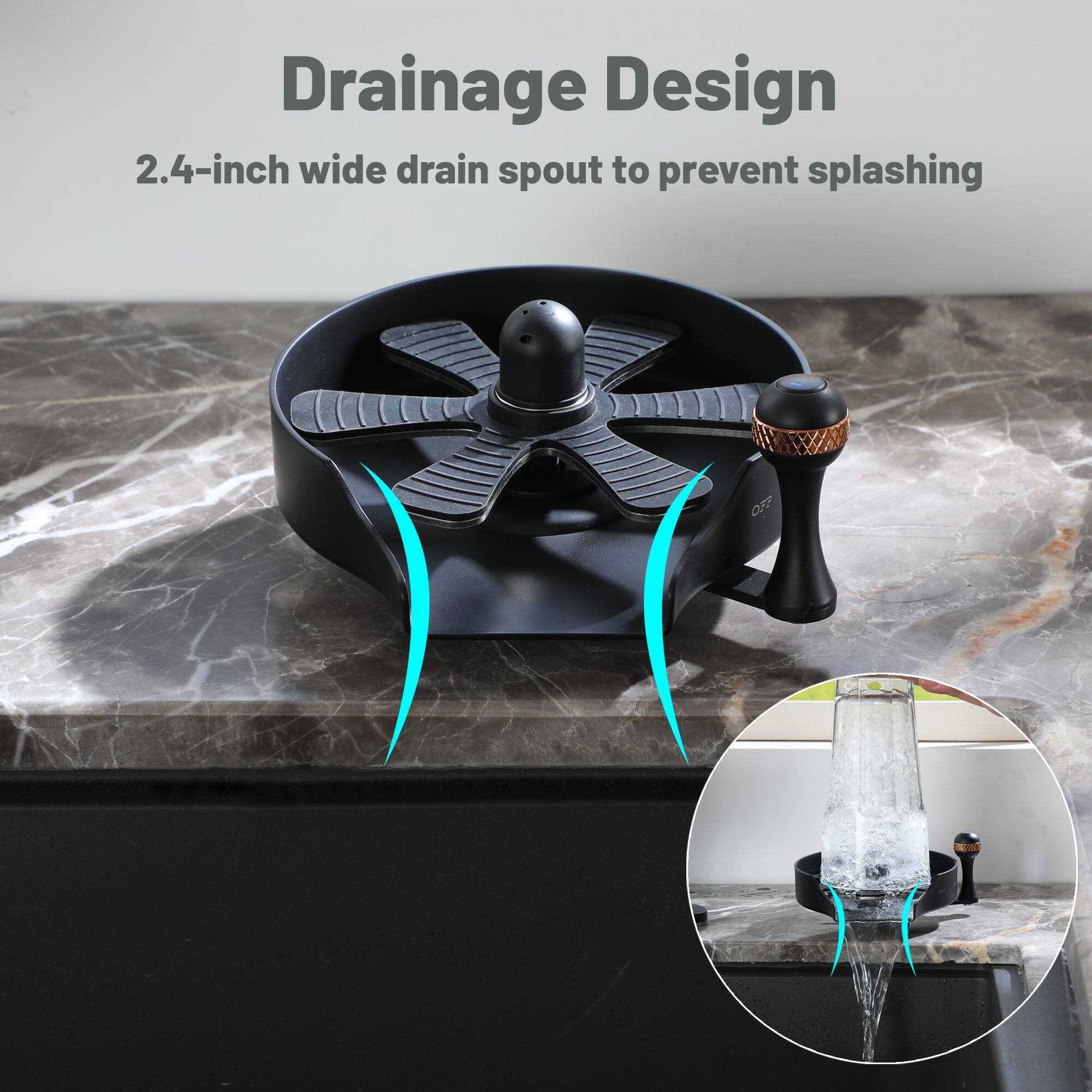 Drainage Design
2.4-inch wide drain spout to prevent splashing