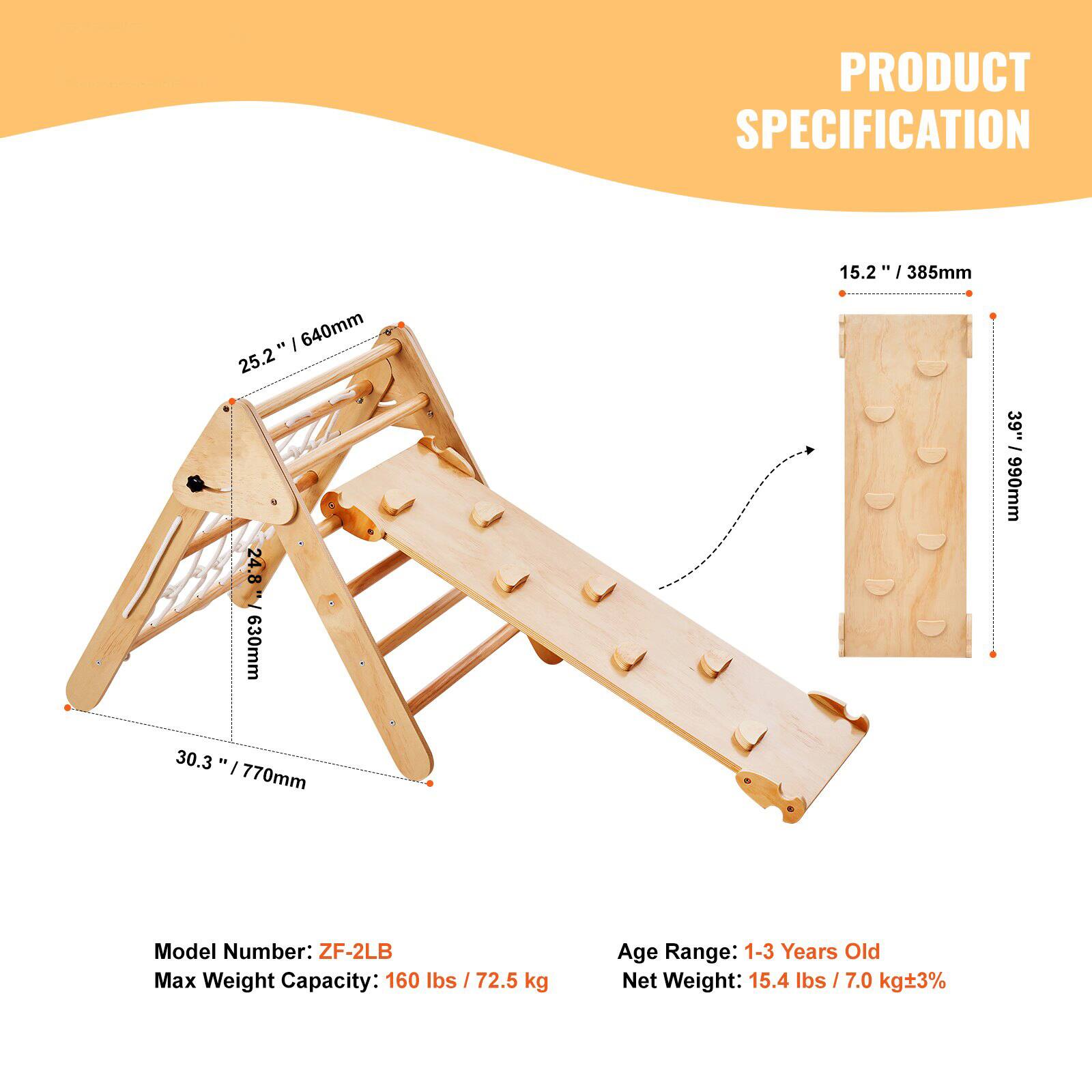 PRODUCT SPECIFICATION

- 15.2" / 385mm
- 25.2" / 640mm
- 30.3" / 770mm
- 24.8" / 630mm
- 38" / 960mm

Model Number: ZF-2LB  
Max Weight Capacity: 160 lbs / 72.5 kg  
Age Range: 1-3 Years Old  
Net Weight: 15.4 lbs / 7.0 kg ±3%