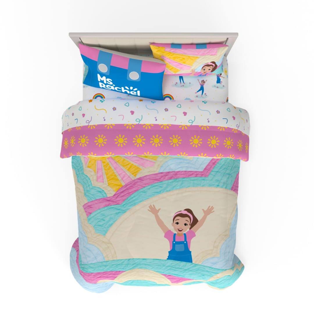 NICHOLAS KLEIN - Dreamworks Gabby's Dollhouse Cakey Mercat And Pandy Bedding Super Soft Comforter Sheet Set - Ms. Rachel 5 Piece Full Size