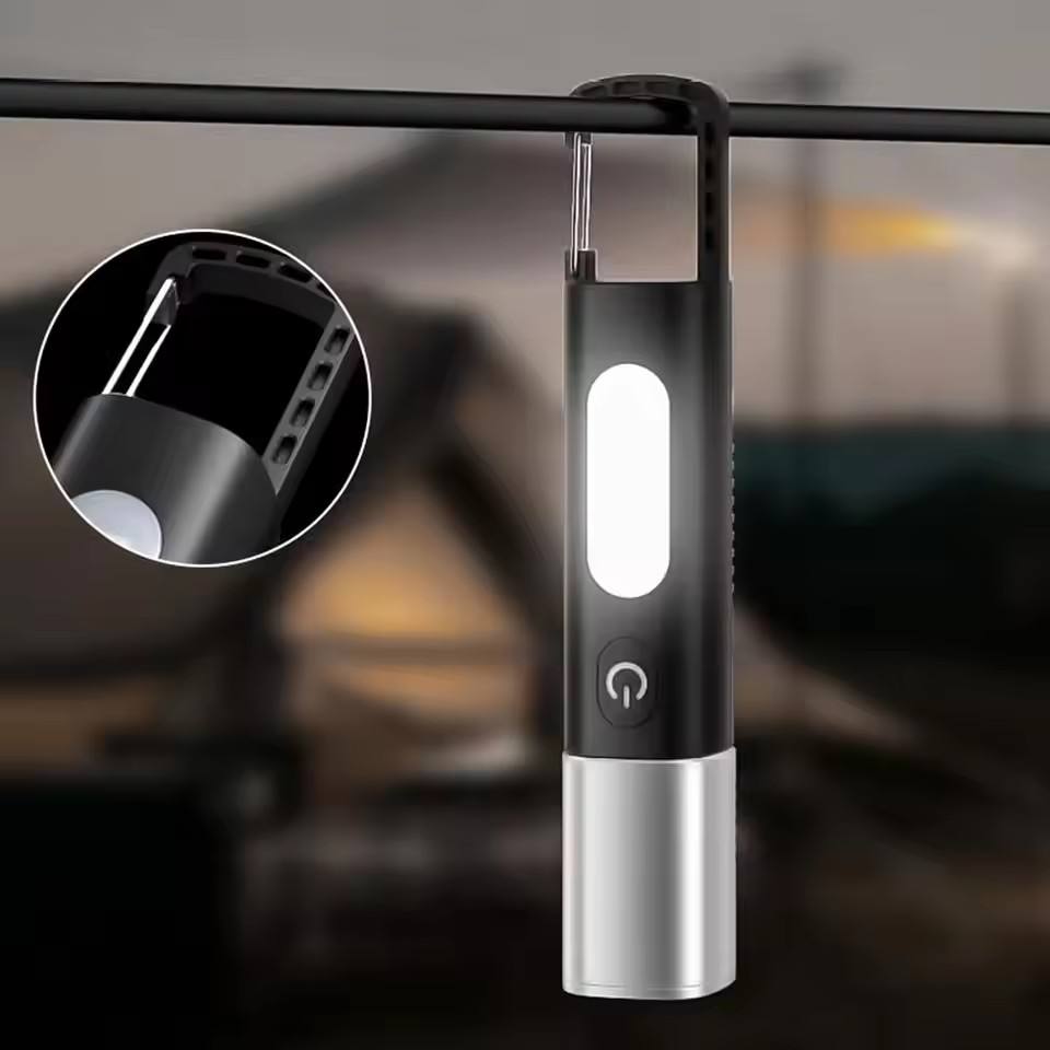 Alt View 2. Cluzine - Rechargeable Mini LED Flashlight, White Laser,COB Side Light, Clip-on Hook for Camping.