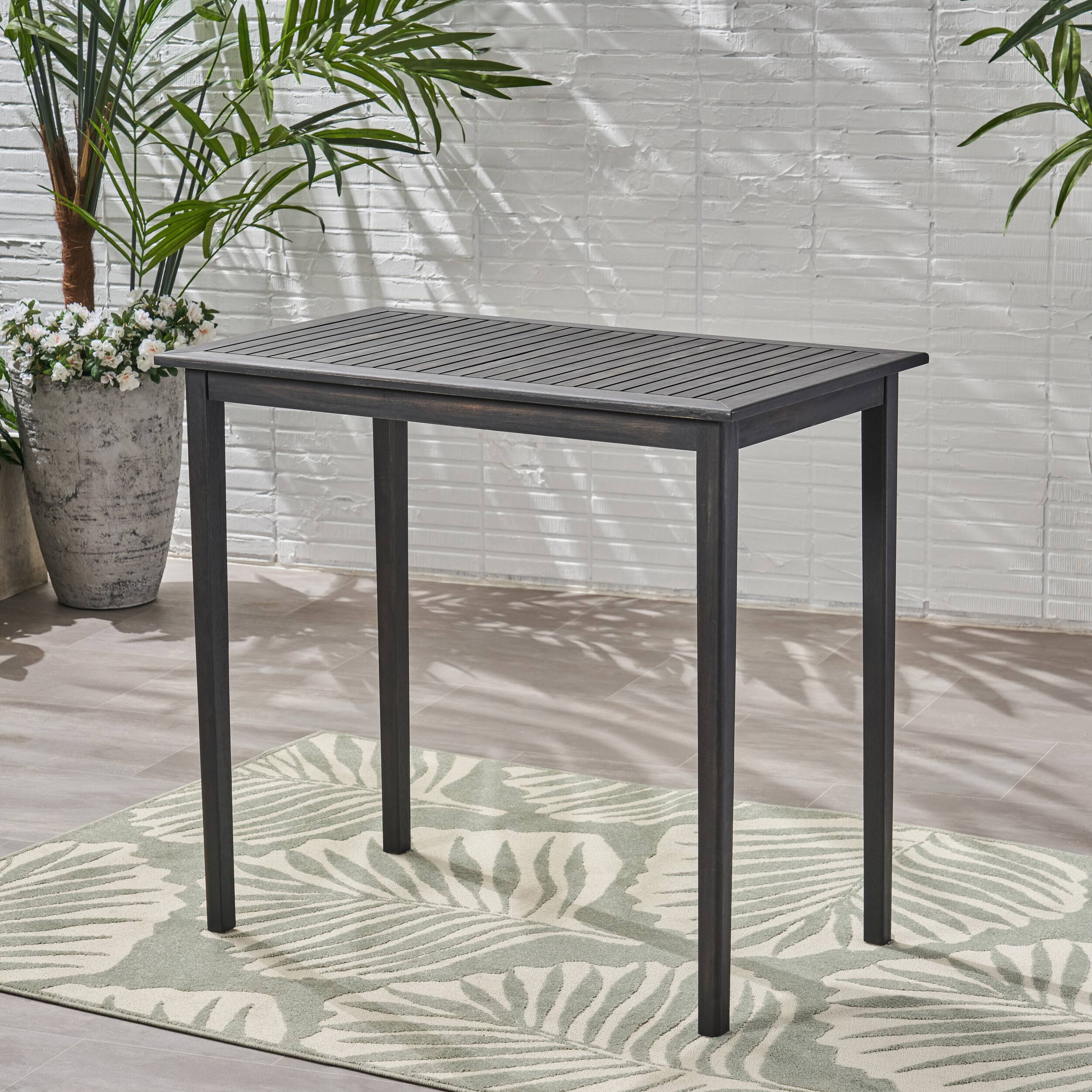 Back. APRILSOUL - Outdoor Minimalist Acacia Wood Rectangle Bar Table - Dark Gray - Dark Gray.