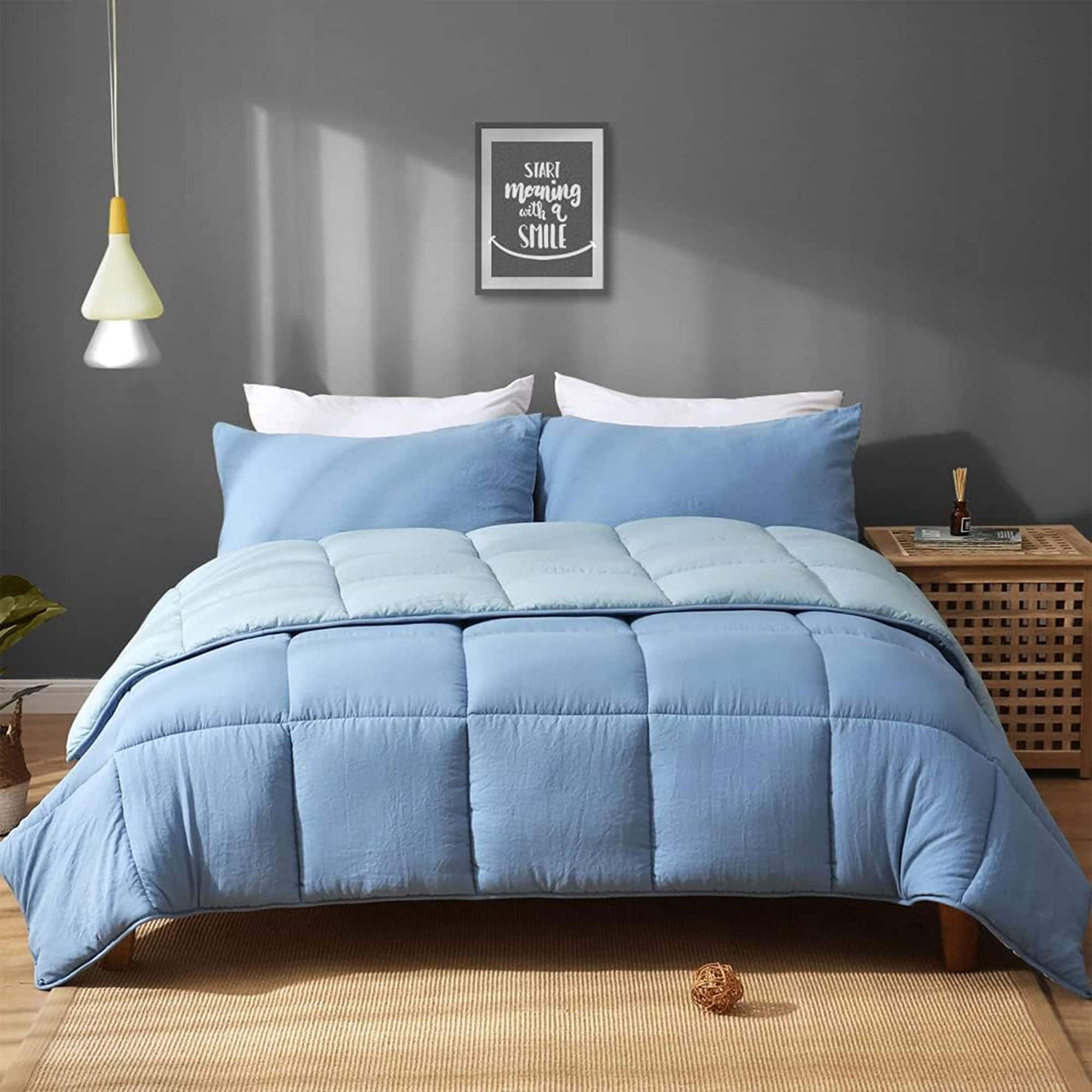 APSMILE - Reversible All Season Down Alternative Full Queen Comforter, Light Blue - Light Blue/Dark Blue