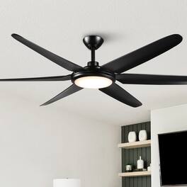 Parrot Uncle - 65" Modern Large 6-blade LED Ceiling Fan with Light and Remote - Black