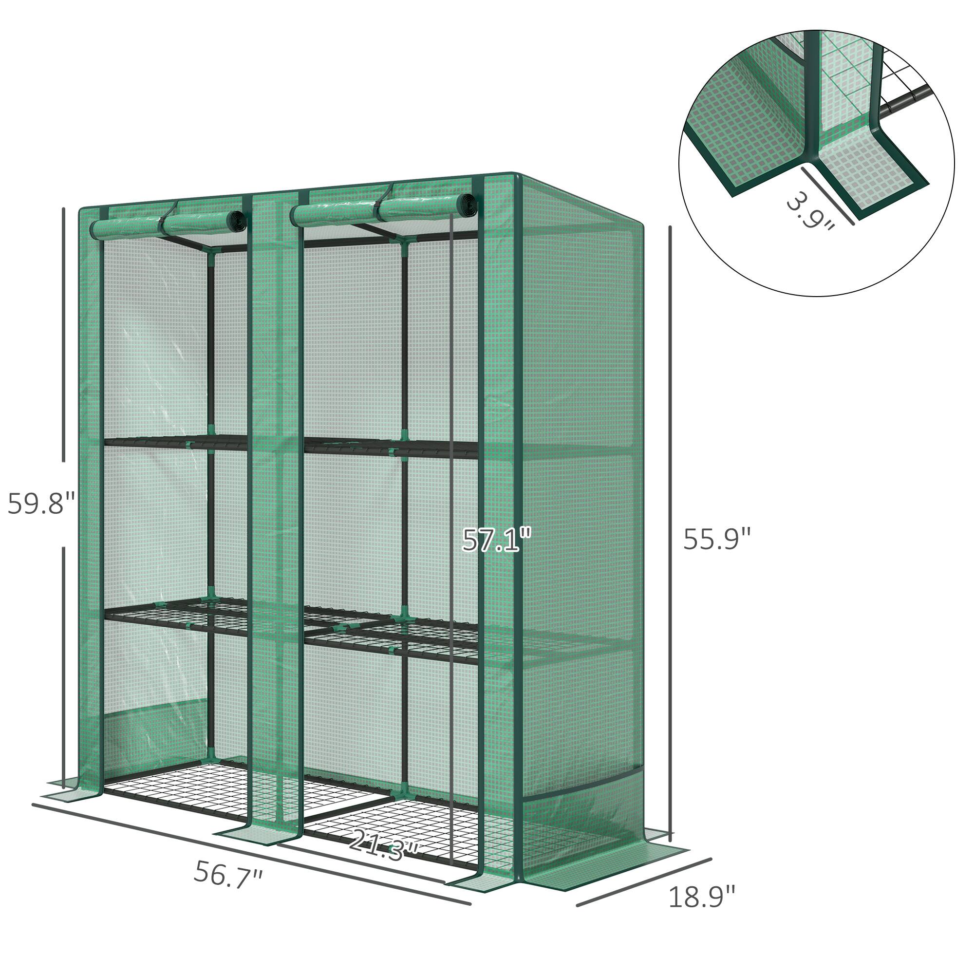 Alt View 2. Outsunny - Lean-to Greenhouse with 3 Tier Shelves, 56.7" x 18.9" x 59.8" Portable Small Greenhouse with PE Cover.