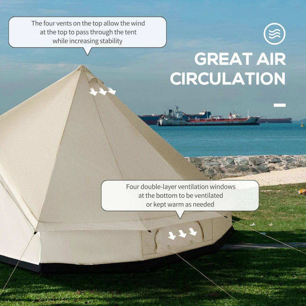The four vents on the top allow the wind at the top to pass through the tent while increasing stability.

GREAT AIR CIRCULATION

Four double-layer ventilation windows at the bottom to be ventilated or kept warm as needed.