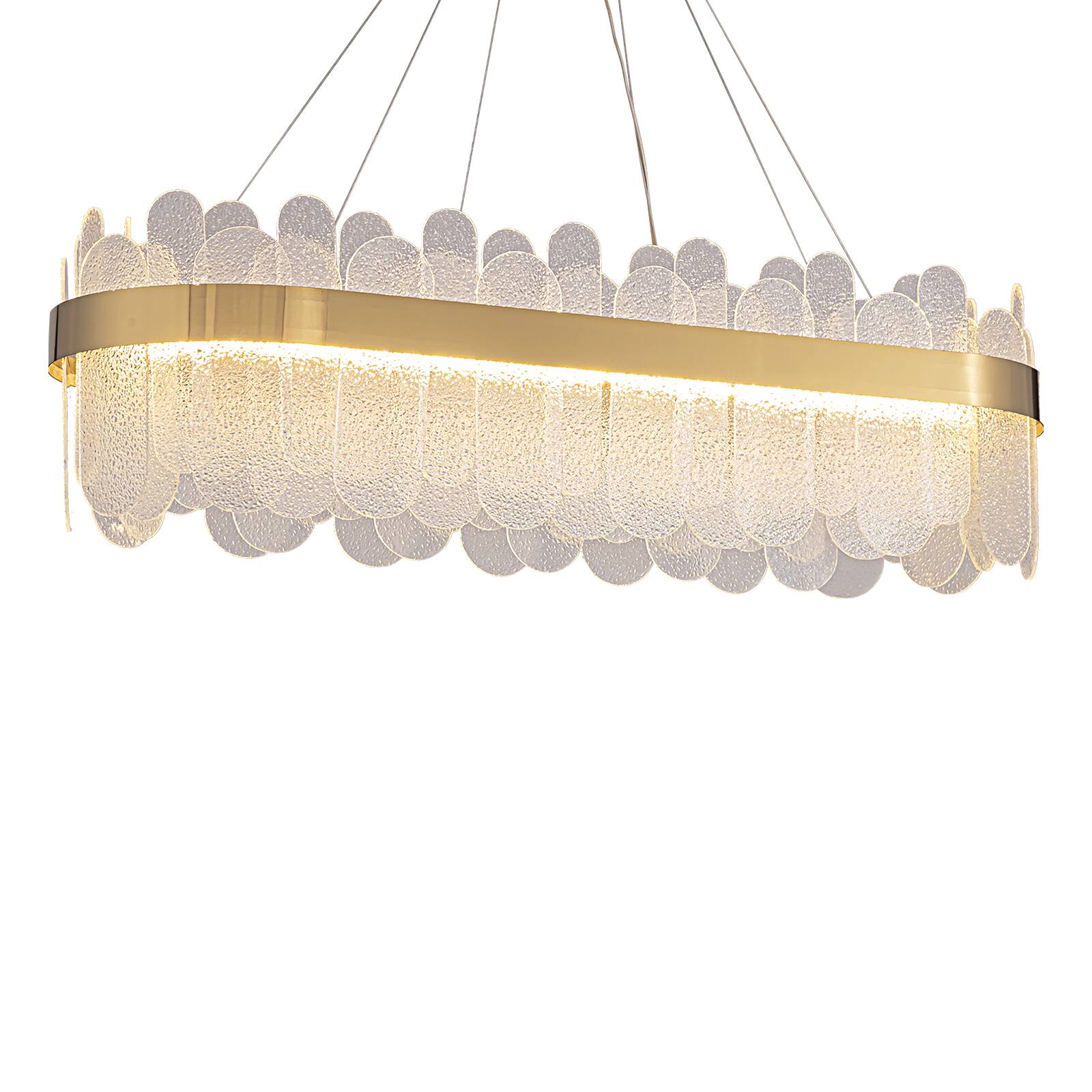 Alt View 4. Siljoy - 39.4" Gold Linear Crystal Glass Chandelier, Dimmable LED Pendant Light for Dining Room Kitchen Island Living Foyer - Gold.