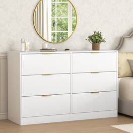 Z-Edge - 6 Drawer Dresser for Bedroom, Modern Chest of Drawers, Wood Storage Double Dresser with Deep Drawers for Living Room - White