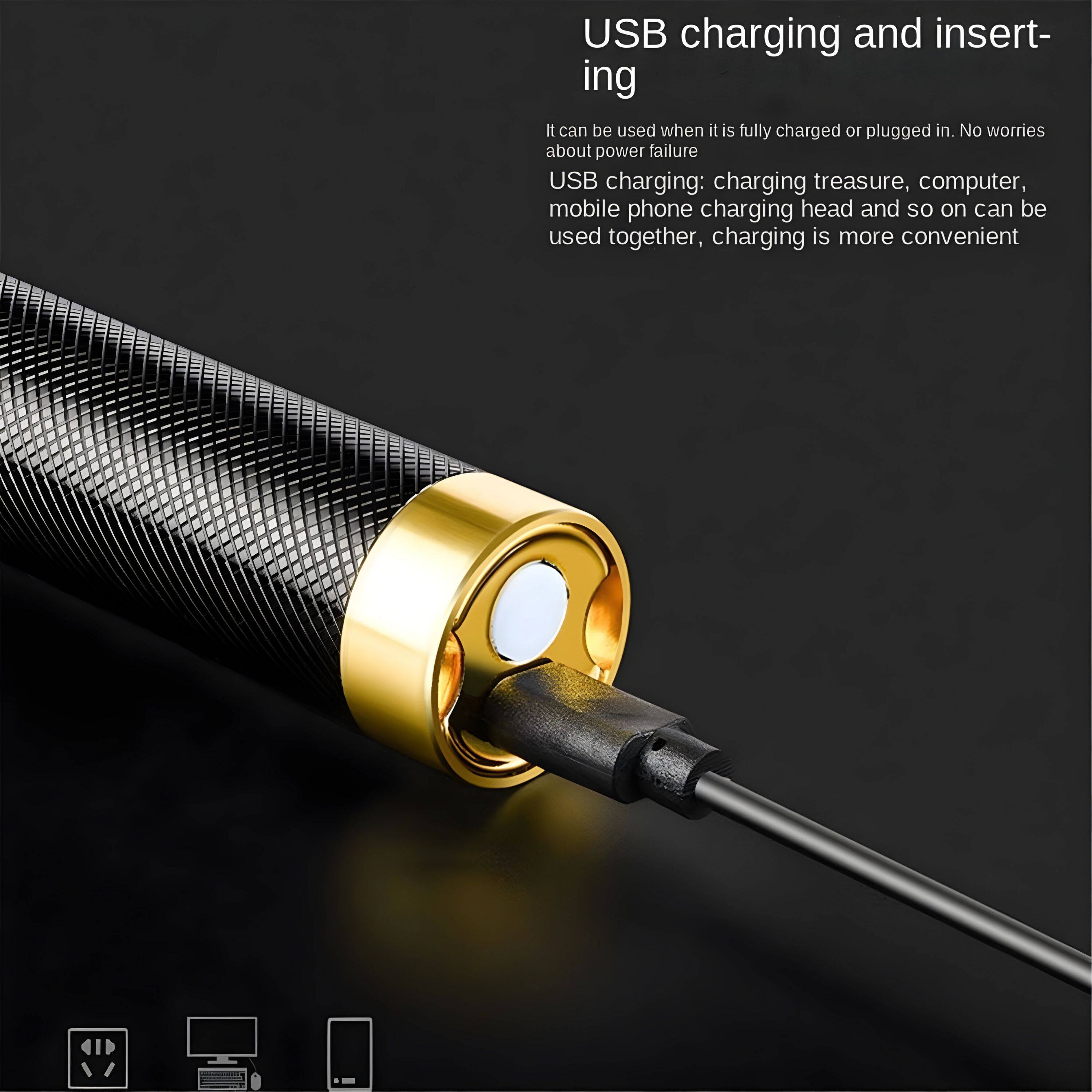 USB charging and inserting

It can be used when it is fully charged or plugged in. No worries about power failure.

USB charging: charging treasure, computer, mobile phone charging head and so on can be used together, charging is more convenient.