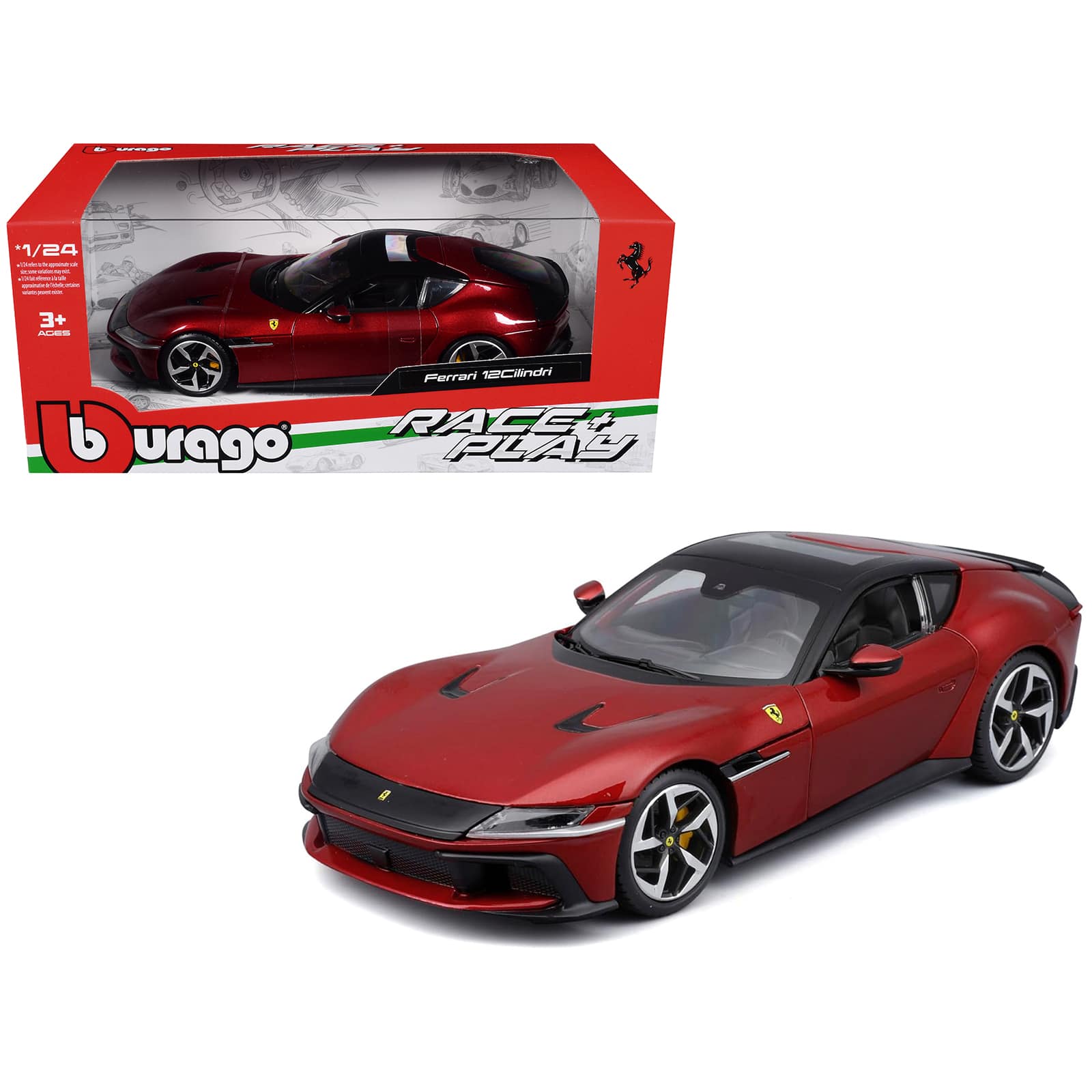 "Ferrari 12Cilindri Red Metallic with Black Top ""Race + Play"" Series 1/24 Diecast Model Car by Bburago" price history on PriceWatchPro