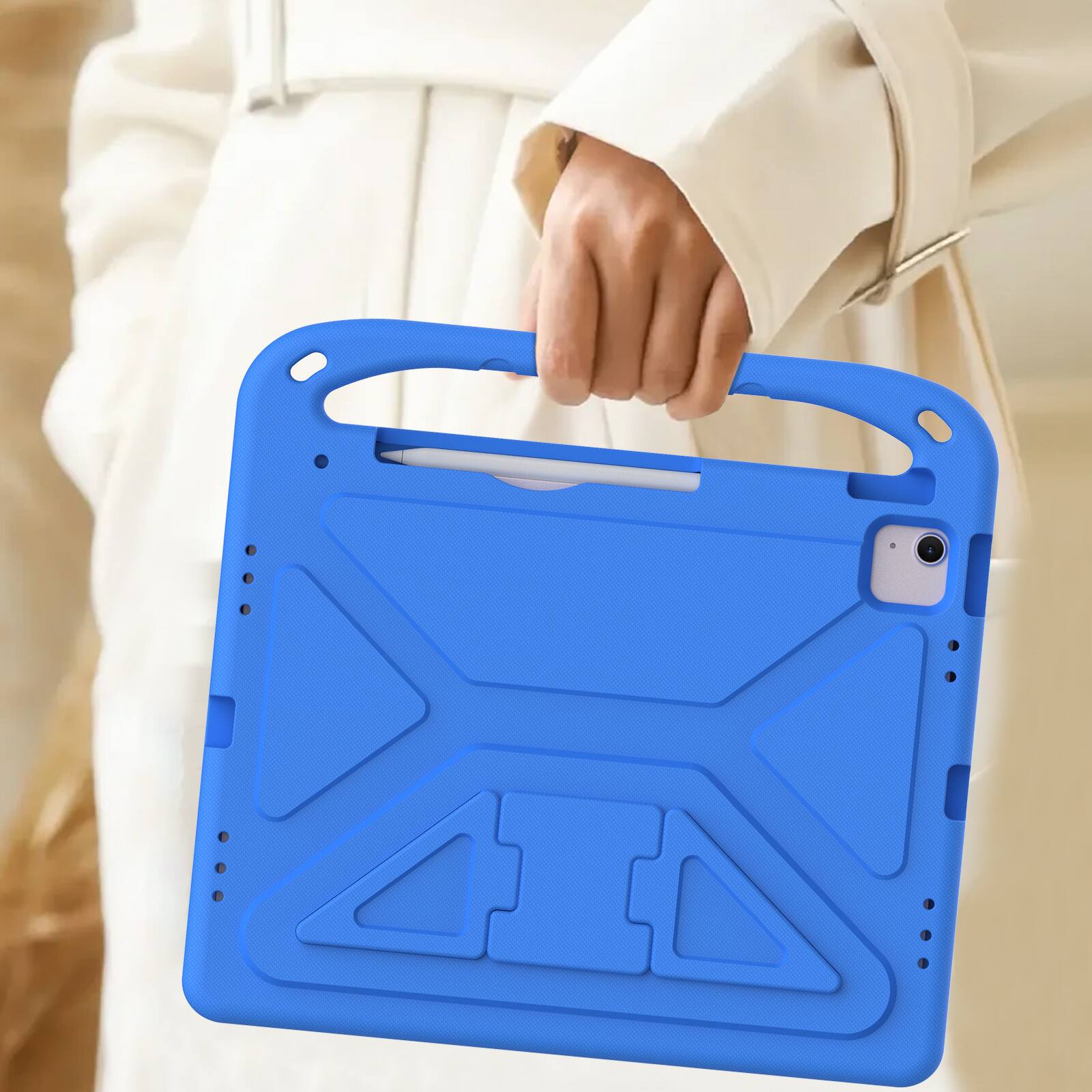 Alt View 2. Dteck - For iPad Air 13 M4(2026)/(2025)/(2024) Rugged Case Kids Friendly EVA Handle Grip Pencil Holder Kickstand Cover - Blue.