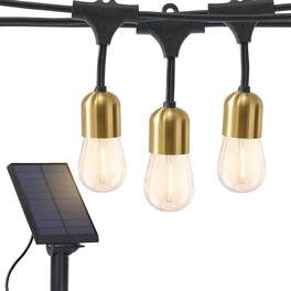 Brightech - Ambience Glow 28 Ft 1W 2700K Weatherproof LED Outdoor Solar Powered Heavy Duty Shatterproof Edison Bulb String Lights - Antiqued Brass