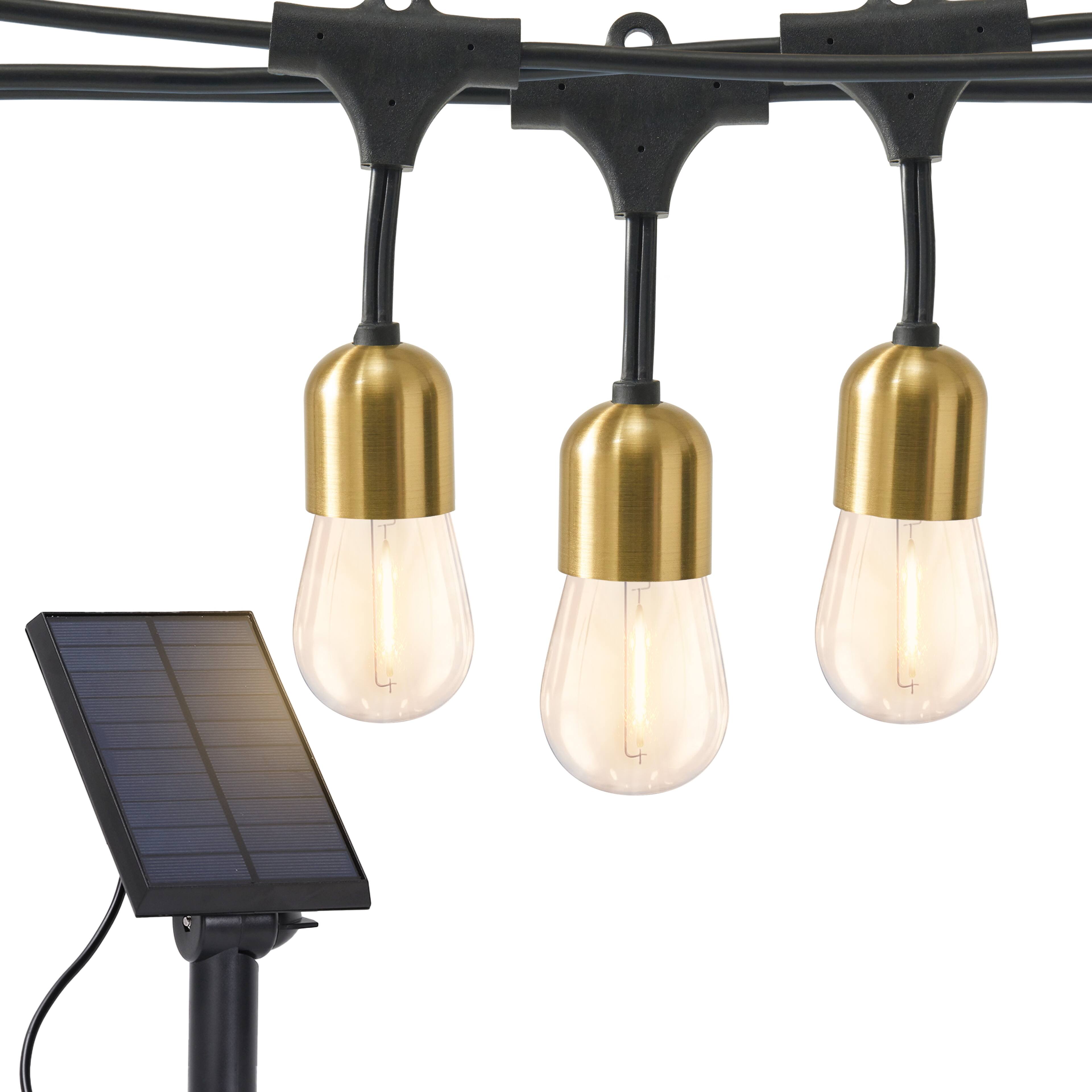 Front. Brightech - Ambience Glow 28 Ft 1W 2700K Weatherproof LED Outdoor Solar Powered Heavy Duty Shatterproof Edison Bulb String Lights - Antiqued Brass.