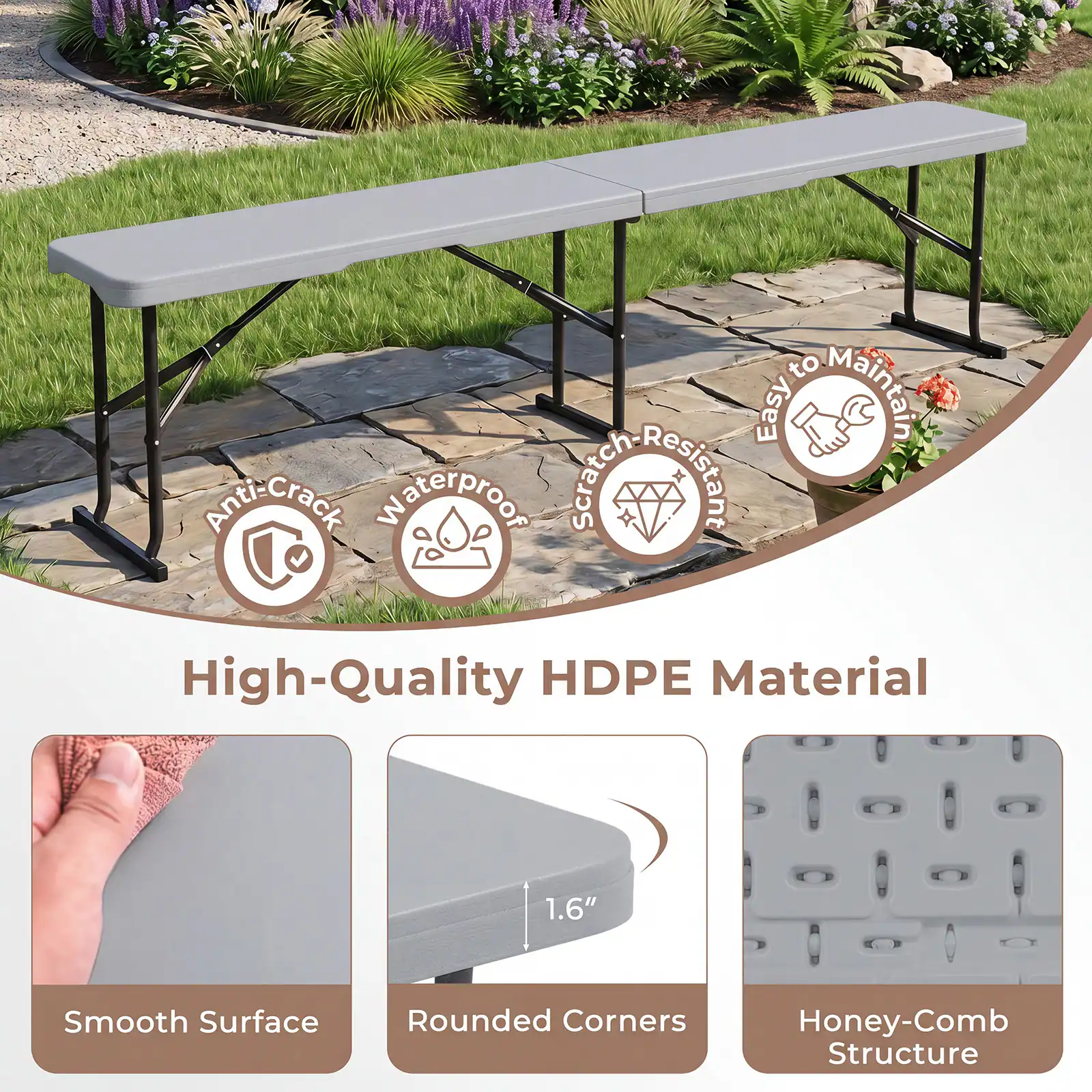 Easy to Maintain Anti-Crack Waterproof Scratch-Resistant High-Quality HDPE Material 1.6" Smooth Surface Rounded Corners Honey-Comb Structure