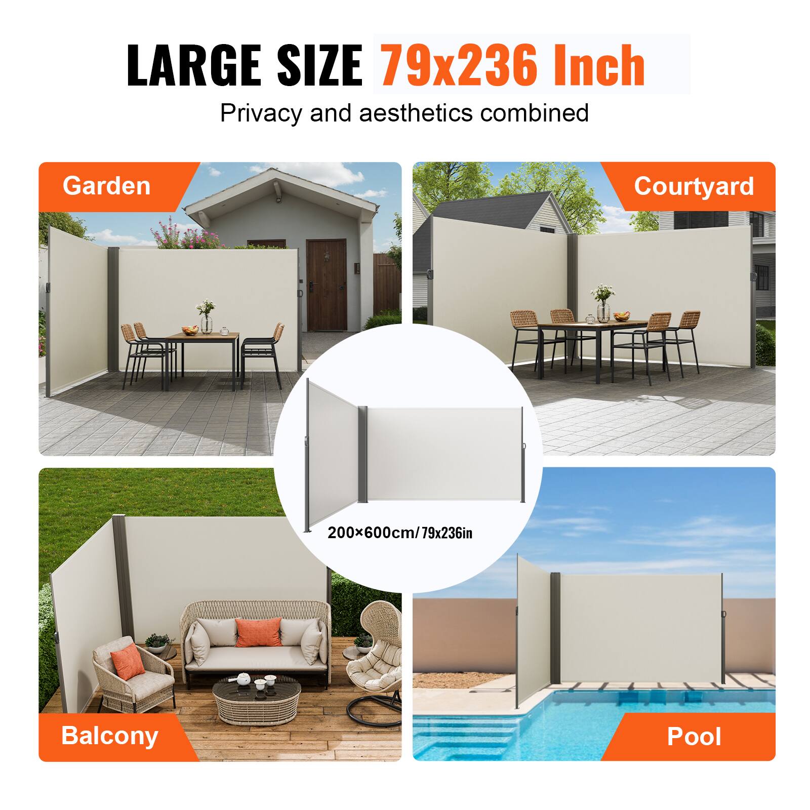 LARGE SIZE 79x236 Inch Privacy and aesthetics combined
Garden
Courtyard
Balcony
Pool
200x600cm/79x236in