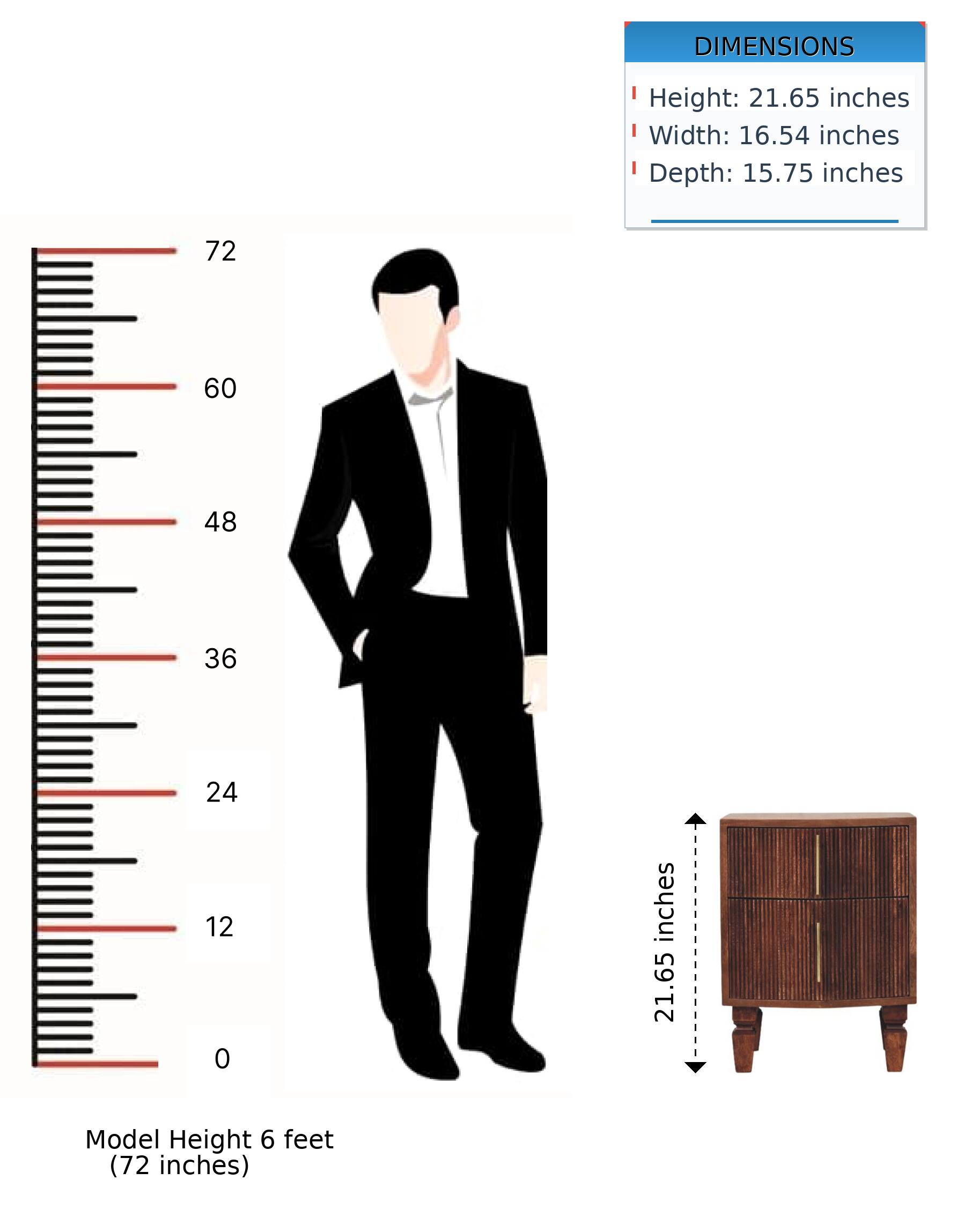 DIMENSIONS  
Height: 21.65 inches  
Width: 16.54 inches  
Depth: 15.75 inches  

Model Height 6 feet (72 inches)