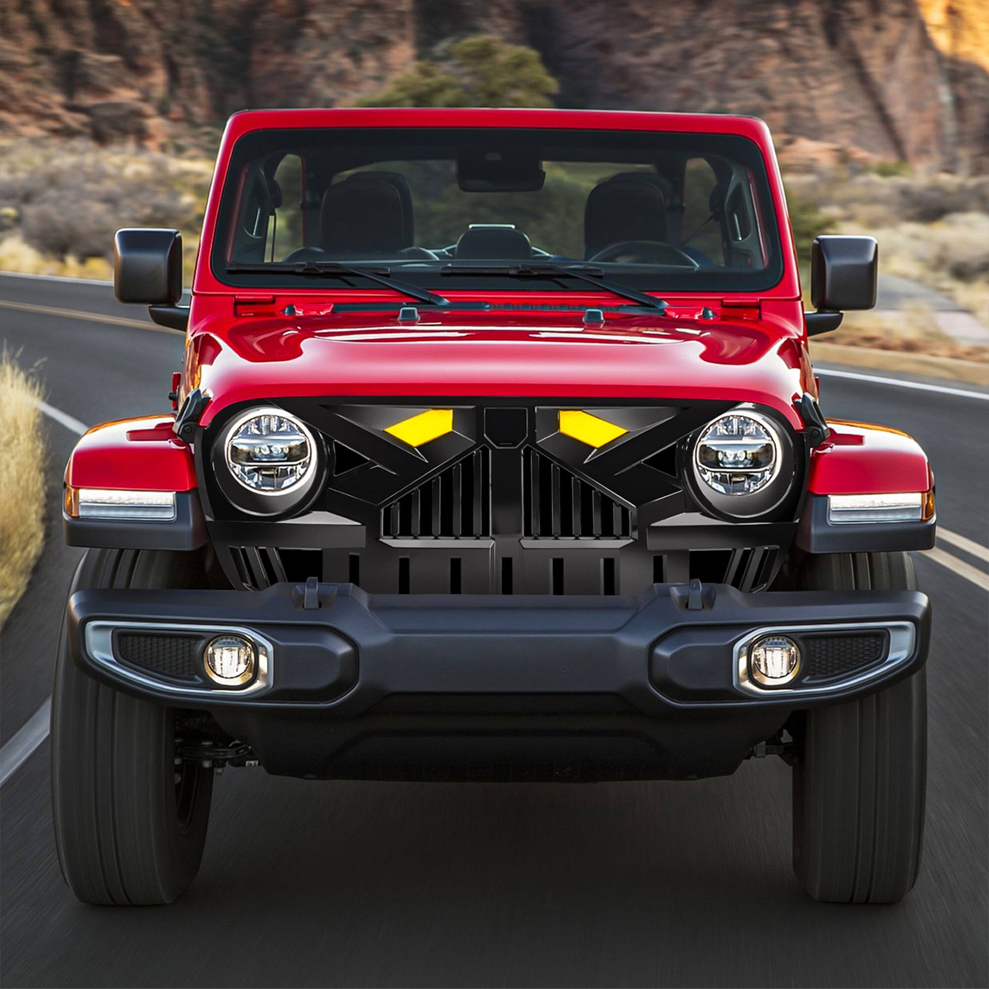 Alt View 5. AMERICAN MODIFIED - AMERICAN MODIFIED Grille for 2018-2023 Jeep Wrangler JL & Gladiator JT w/Camera - Glossy Black.