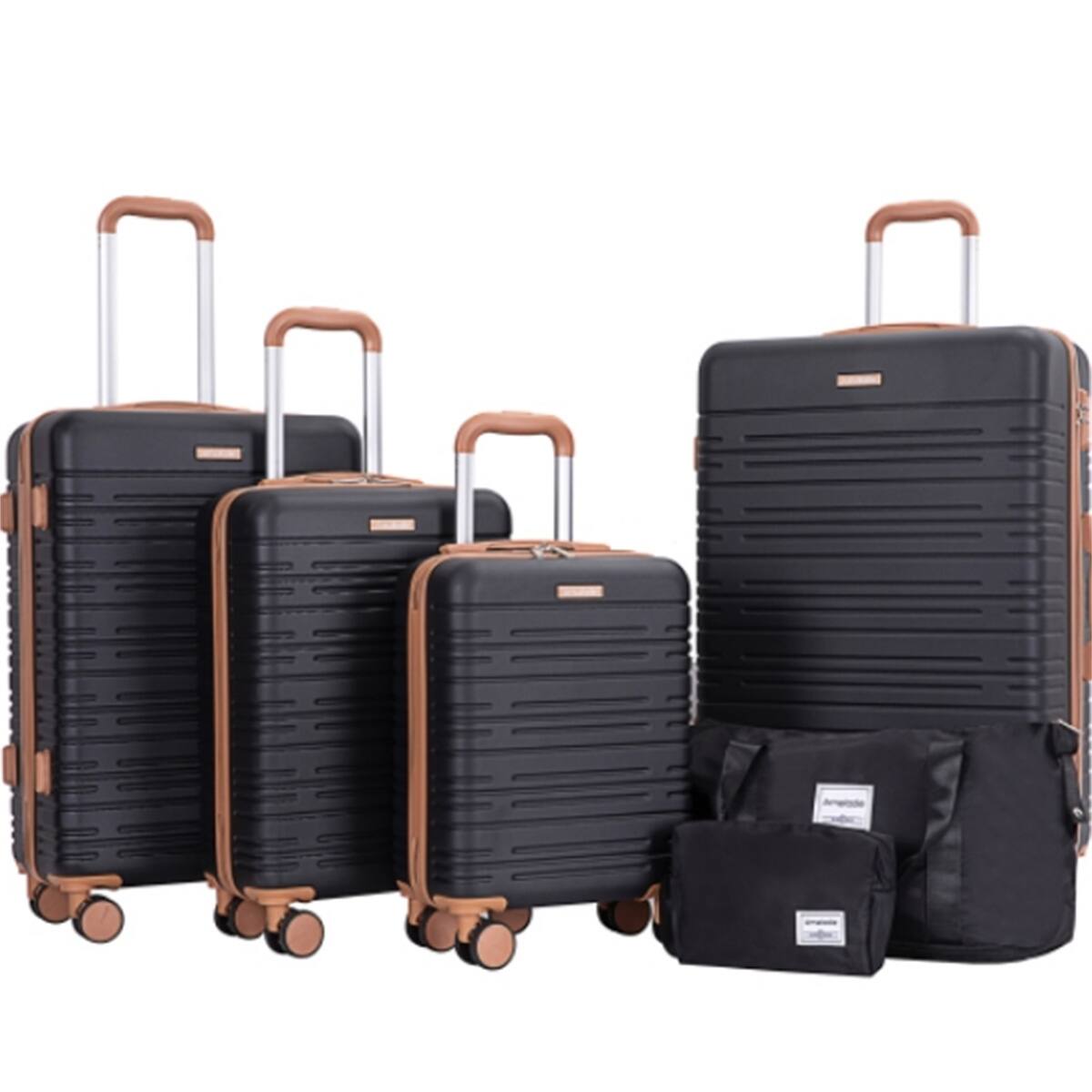 Alt View 2. HTUTWOO - 6 Piece Luggage Set ABS Hard Shell Travel Suitcase with TSA Lock - 16/20/24/28 ", Duffle Bag,Toiletry Bag,Spinner Wheels - Black.