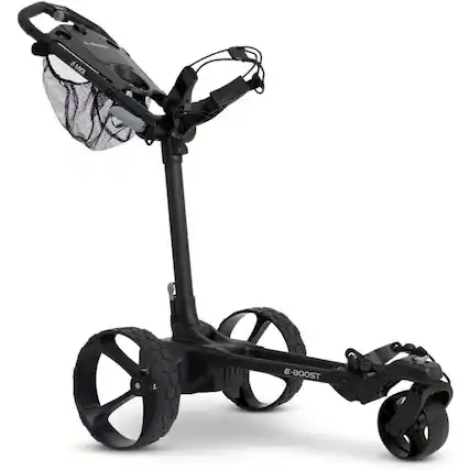 Front. MGI - MGI E-Boost Electric Assisted Golf Push Cart | Provides Extra Assistance with Hills and Terrain | Play up to 14 Holes - Matte Black.