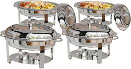 Winado - 4 Pcs 6QT Oval Chafing Dish Stainless Steel with Visual Glass Window for Buffet, Party, Wedding, Banquet, Catering Event - Silver