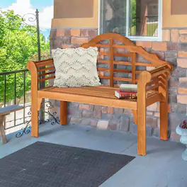 Mondawe - 49in Freestanding Folding Eucalyptus Wood Bench w/ Backrest & Armrest, Outdoor Garden Bench for Patio - Brown