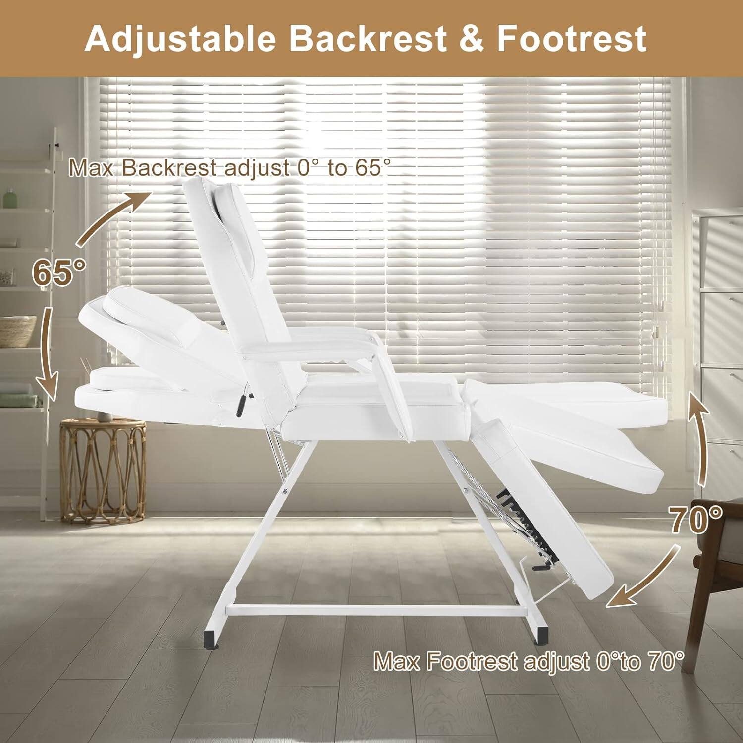Adjustable Backrest & Footrest

Max Backrest adjust 0° to 65°

Max Footrest adjust 0° to 70°