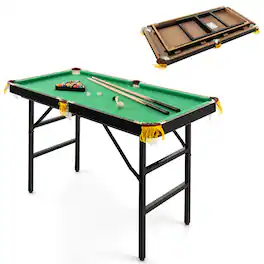 Costway - 47" Folding Billiard Table Pool Game Table Indoor Kids w/ Cues Brush Chalk - Green