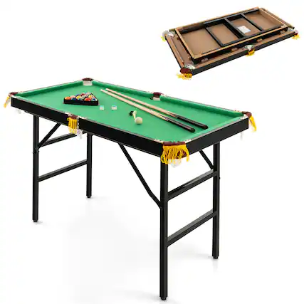 Front. Costway - 47" Folding Billiard Table Pool Game Table Indoor Kids w/ Cues Brush Chalk Green - Green.