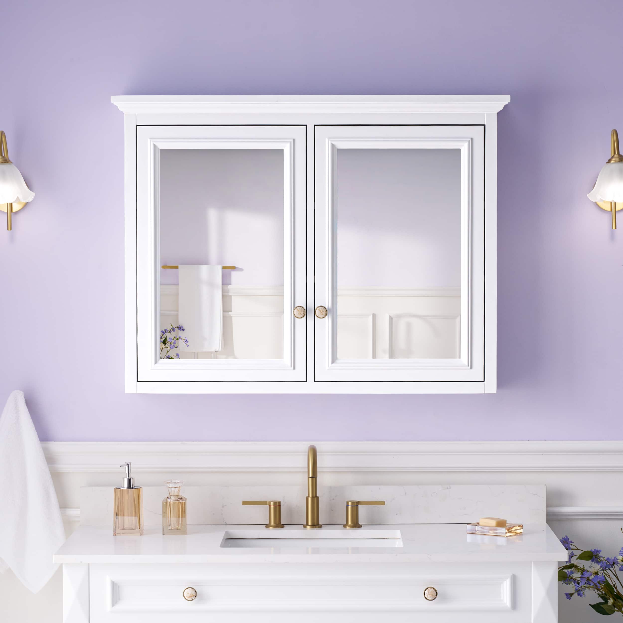 WELLFOR - 40 in. W x 30 in. H Rectangular Solid Wood Surface Mount Medicine Cabinet with Mirror - White price history on PriceWatchPro