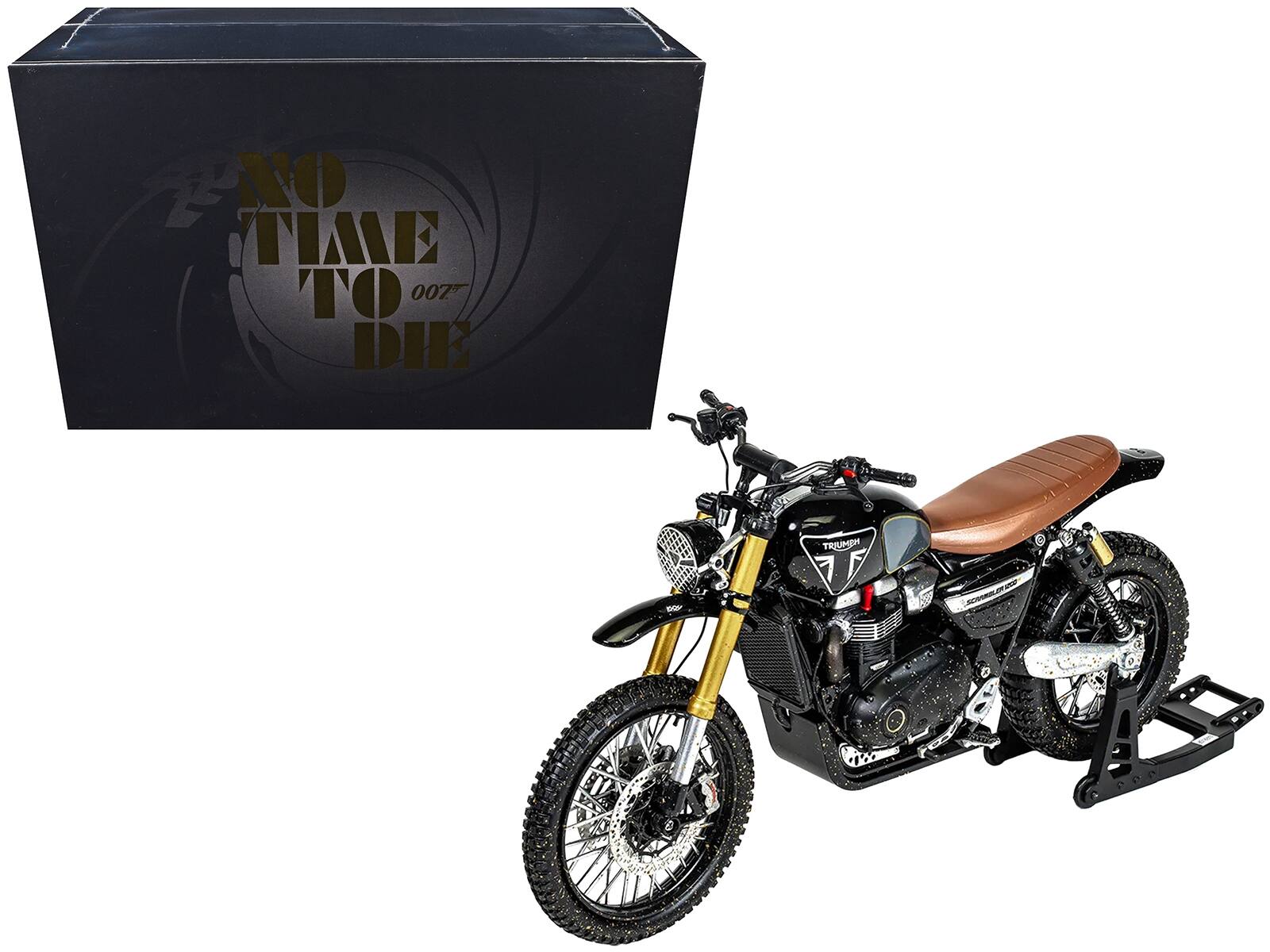 Triumph Scrambler 1200 XE Motorcycle Black (Dirty Version) James Bond 007 "No Time to Die" (2021) Model Car by Corgi - Multicolor