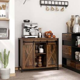 Kadyn - Industrial Sideboard with Sliding Barn Doors & Adjustable Shelves, Rustic - Brown