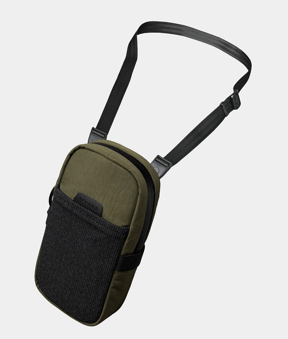 ALPAKA - Men’s Sling Bag & Belt Bag - Crossbody Phone Sling with Card Sleeve and HUB Compatibility - Green Axoflux 400D Washed Nylon