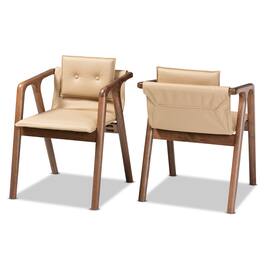 Baxton Studio - Marcena Imitation Leather Upholstered and Finished Wood 2-Piece Dining Chair Set - Beige/Walnut Brown