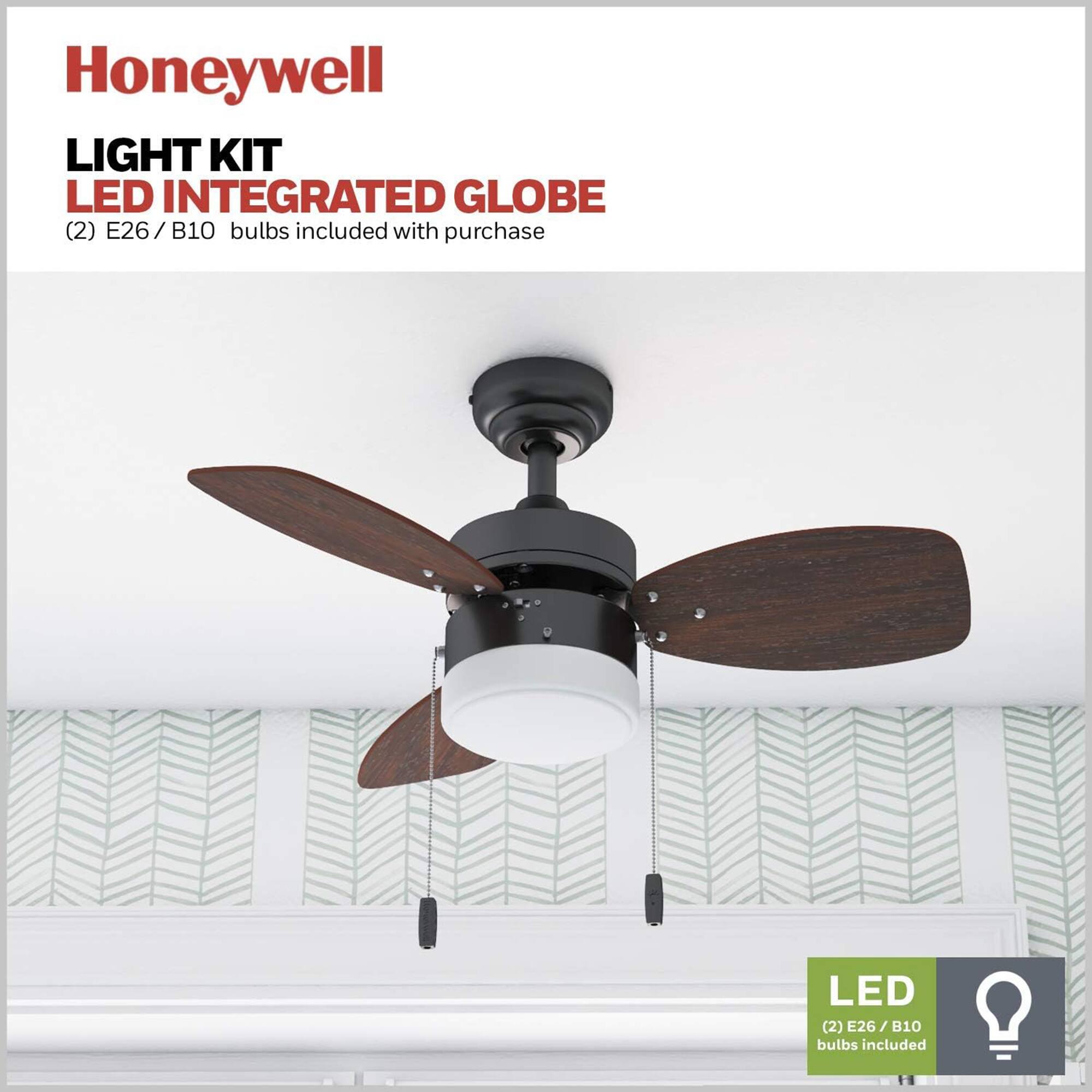 Honeywell LIGHT KIT LED INTEGRATED GLOBE (2) E26/B10 bulbs included with purchase LED (2) E26 / B10 bulbs included