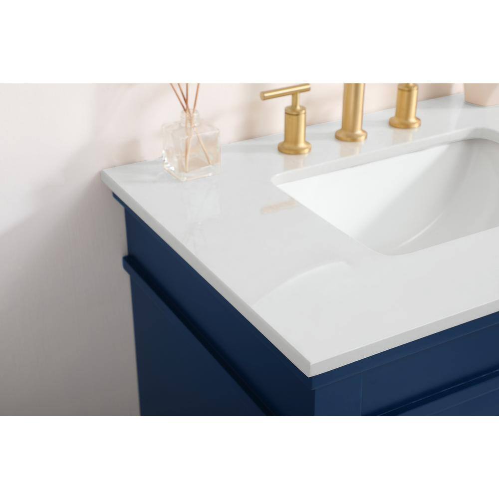 Alt View 6. Elegant Decor - 30 inch Single Bathroom vanity in Blue with ivory white engineered marble - Blue.
